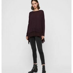 AllSaints Libby Crew Neck Chiffon Trim wool sweater S